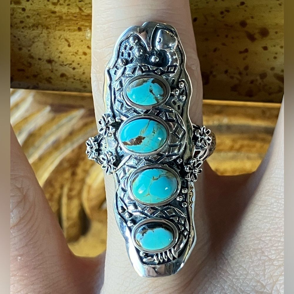 Natural Blue Moon Turquoise Sterling Silver Snake Ring Size 7
